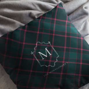 Coussin Tartan Vert & Rose Noël Monogrammé Personnalisé