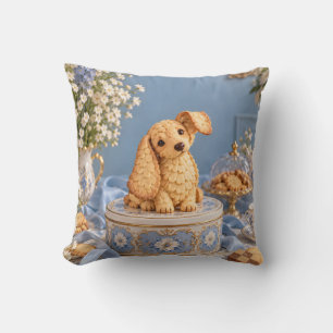 Coussin Tartine de Biscuit Doré Teckel Porcelaine Bleue