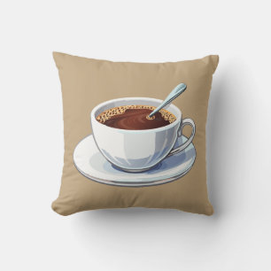 Coussin Tasse à café blanche sur une soucoupe remplie de c