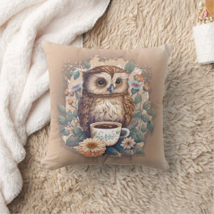 Coussin Tasse de café de peinture de hibou