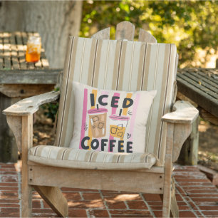 Coussin Tasses à café roses mignonnes Design de café d'été