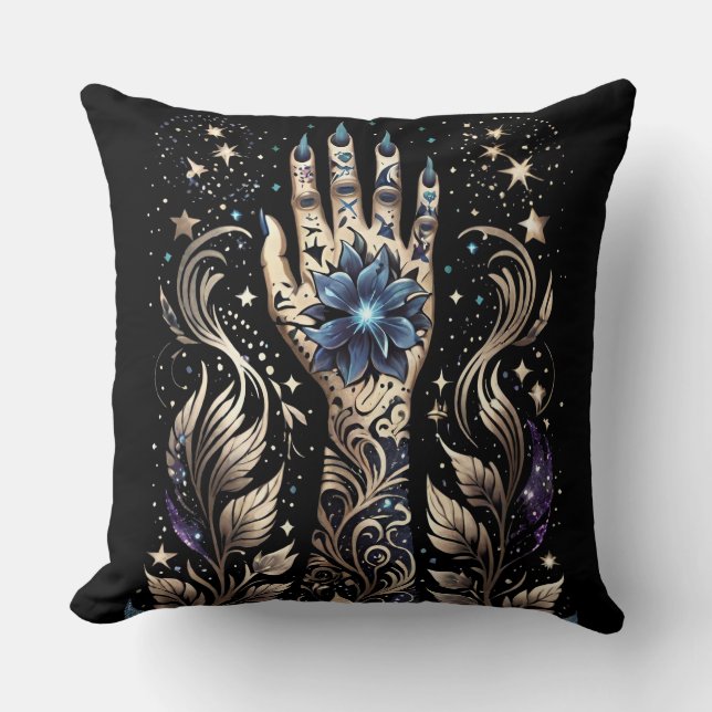 Coussin Tatouage Main Noir Et Or (Recto)
