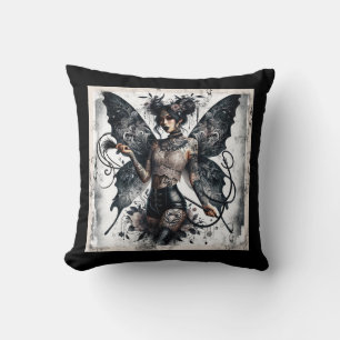 Coussin Tatouages de fée asiatique gothique de beauté somb