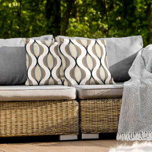 Coussin Taupe Beige Marron Gris Blanc Noir Vagues Ogee
