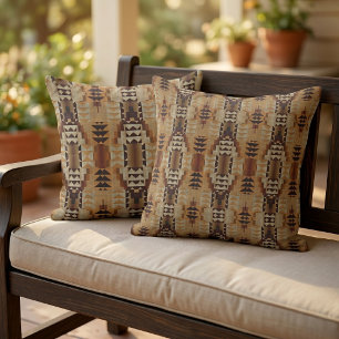 Coussin Taupe Beige Marron Orange Noir Art Tribal