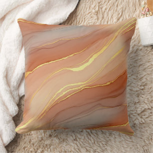 Coussin Taupe doux Marbre Orange Brûlé Or