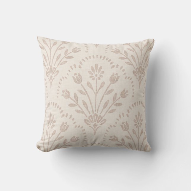 Coussin Taupe et beige floral délicat motif coquille Saint (Recto)