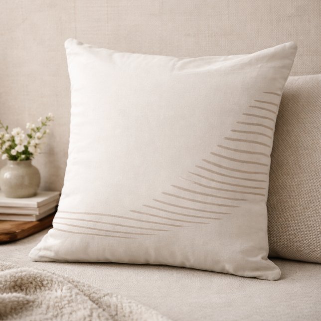 Coussin Taupe Flowing Lines Throw Pillow (Asymmetrical taupe lines introduce gentle movement to balanced, neutral interiors.)