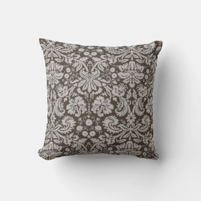 Coussin Taupe foncée, modèle Damas Brown (Recto)
