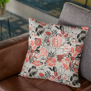 Coussin Taupe rouge gras Motif floral