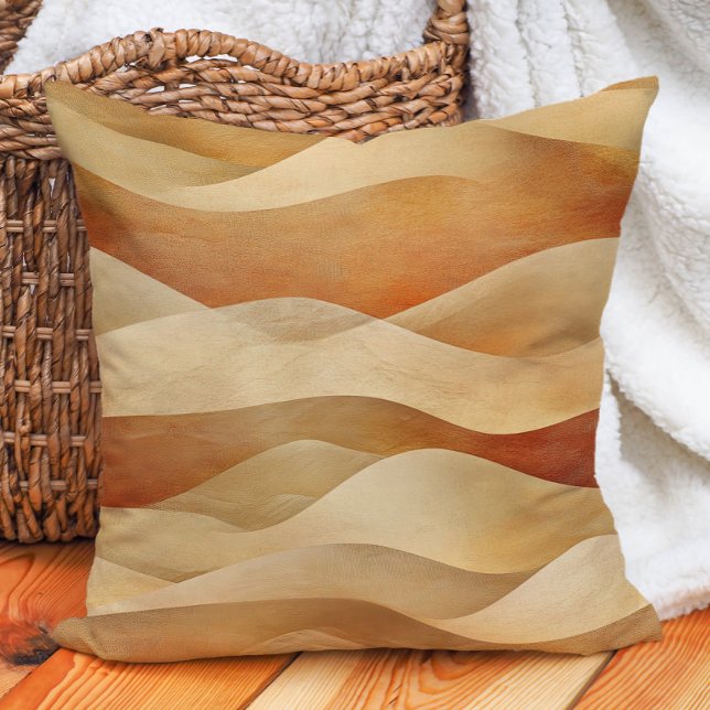 Coussin Taupe Terre Cuite Vagues Sable du Désert (Terracotta Taupe Desert Sandy Waves Throw Pillow)