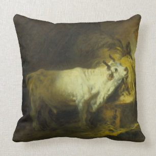Coussin Taureau blanc dans le stable (huile sur la toile)