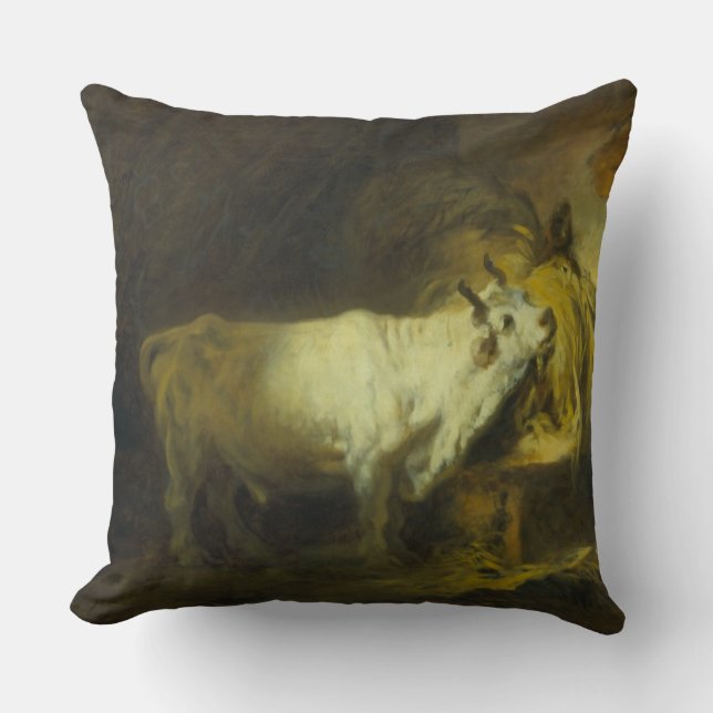 Coussin Taureau blanc dans le stable (huile sur la toile) (Recto)