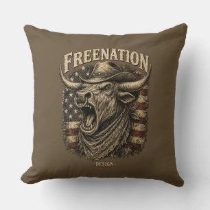 Coussin Taureau Longhorn mugissant Drapeau américain weste