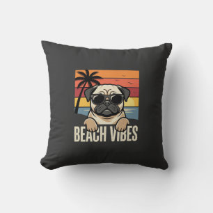 Coussin Tchiens de Pug ambiance de plage Coucher de soleil