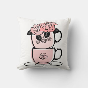 Coussin Teacups et fleurs roses Jeter l'oreiller
