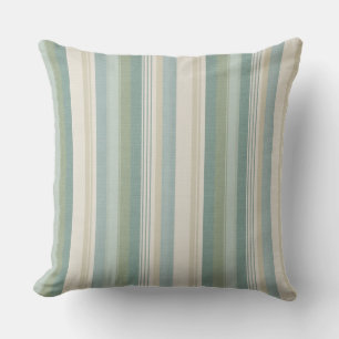 Coussin Teal Blue Sage Green Tan Cream Rayures Classiques