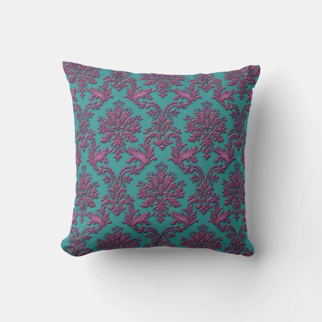 Coussin Teal et carreau de damassé de Bourgogne (Recto)