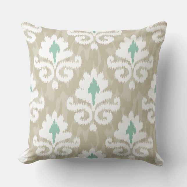 Coussin Teal et copie ethnique de Boho de turquoise d'Ikat (Recto)