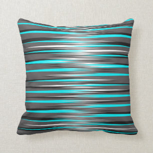 Coussin Teal, gris, blanc, et rayures de noir