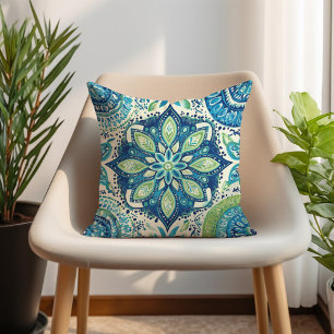 Coussin Teal Navy Lime Mandela Bohème