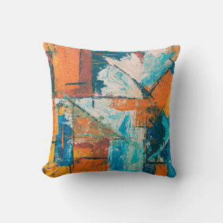 Coussin Teal & Orange Impasto Abstract