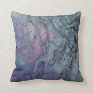 Coussin Teal pourpre marbré par zen abstrait et noir