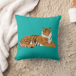 Coussin Teal Turquoise Orange Safari Tigre Animal