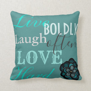 Coussin Teal "vivant, rire, aiment" le carreau décoratif