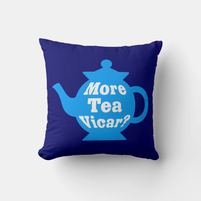 Coussin Teapot - Plus de thé Vicar ? Bl & Wh sur Dp Navy (Recto)
