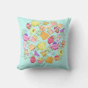 Coussin Teapots et tasses Aqua