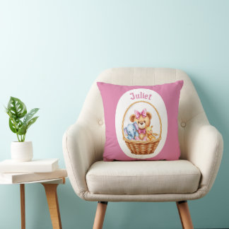 Coussin Teddy & amis dans un panier