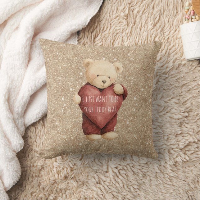Coussin Teddy Bear Red Heart Gold Glitter (Couverture)
