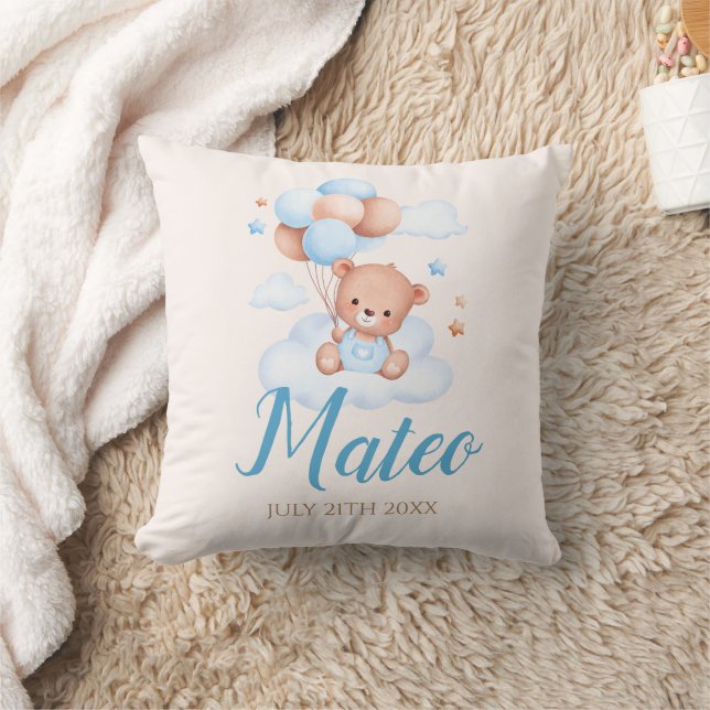 Coussin Teddy Bear Tan et Blue Baby Boy ShowParty Cadeau (Couverture)