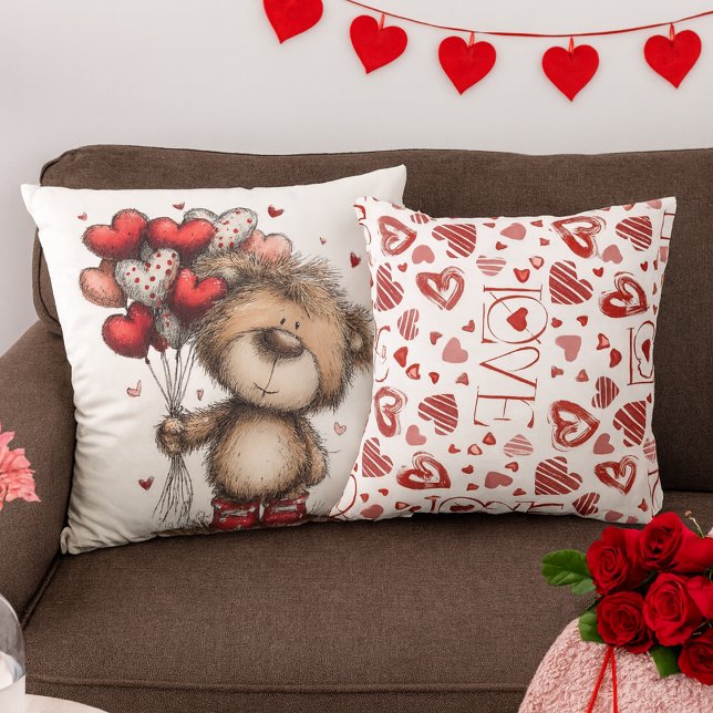 Coussin Teddy Bear With Heart Balloons & LOVE Pattern (Créateur téléchargé)