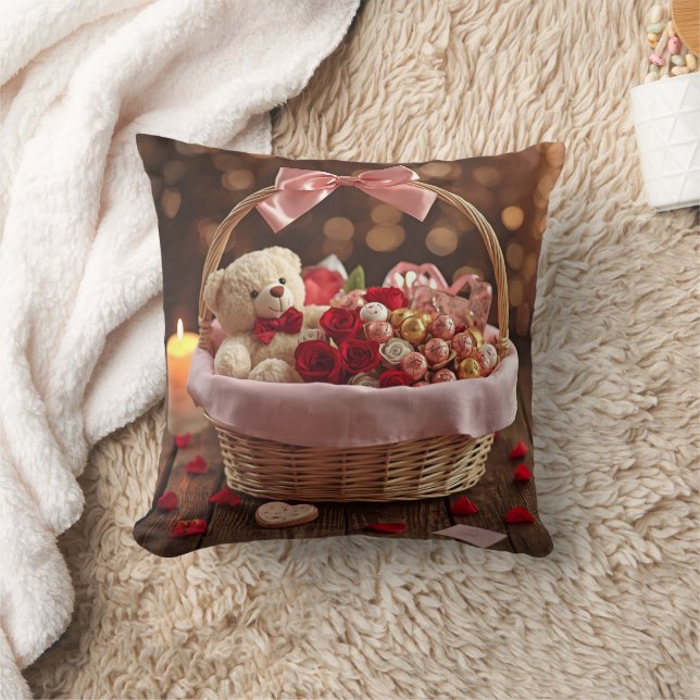Coussin Teddy Rose Basket Romantic Valentine Decorative (Couverture)