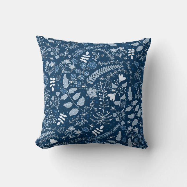 Coussin teintes de blues classiques | Boho Floral (Recto)