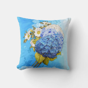 Coussin Teintes d'hydrangeas aquarelle bleue
