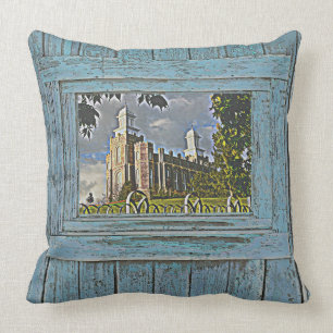 Coussin Temple de Logan, ton bleu,