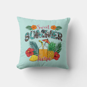 Coussin Temps d'été doux   Fruits tropicaux et fleurs
