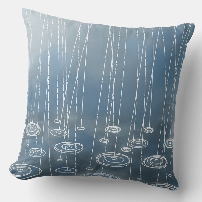 Coussin Temps Pluvieux Bleu (Rainy weather art throw pillow)