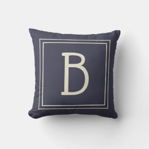 Coussin Tendance Monogramme Personnalisé Initial Chic Bleu