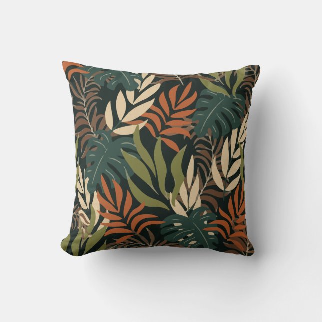 Coussin Tendance Motif tropical Orange Blanc Plante Feuill (Recto)