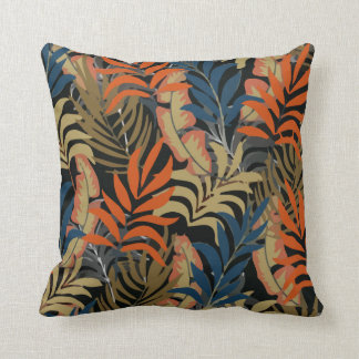 Coussin Tendance Motif Tropical Orange Bleu Plante Feuille