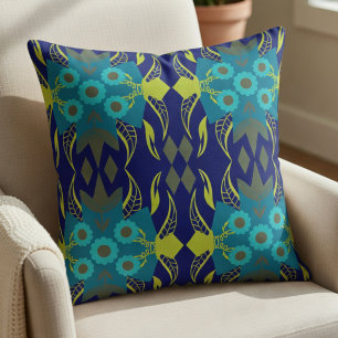 Coussin Ténèbres de turquoise et de marine 