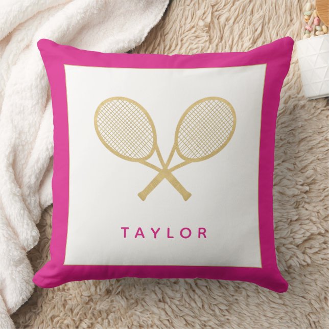 Coussin Tennis Cadeau Chic or gris rose Nom personnalisé (Couverture)