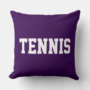 Coussin TENNIS Texte blanc athlétique sur fond violet fonc