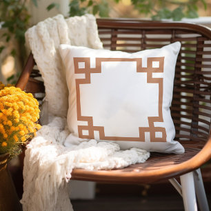 Coussin Terra Cotta et White Greek Key   Couleurs modifiab