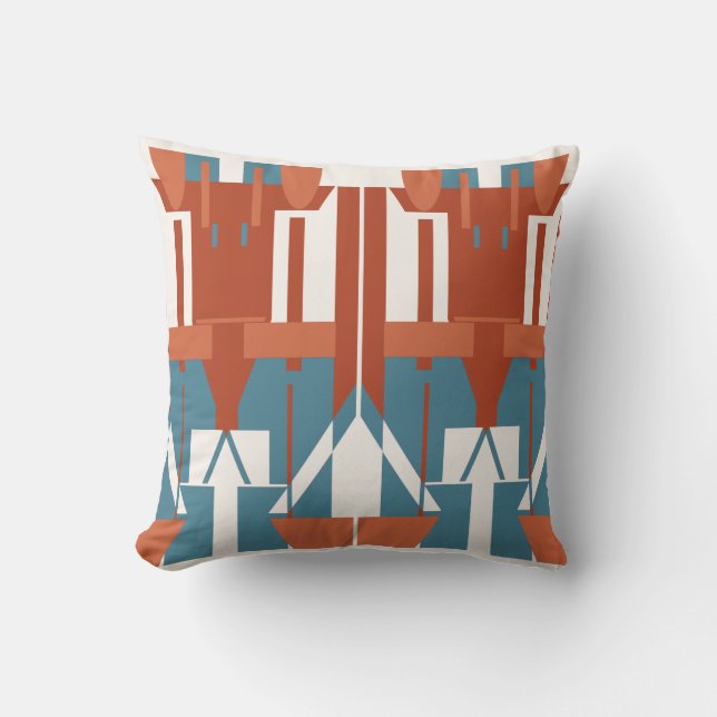 Coussin Terracotta bleu Méditerranée symétrique (Recto)
