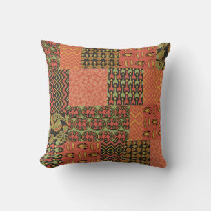 Coussin Terracotta, Faux Patchwork Tribal Égyptien Noir